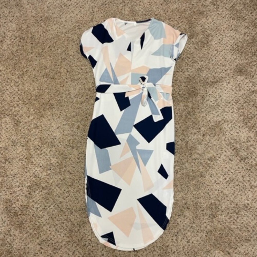PatPat White with Geometric Design Midi Dress - S